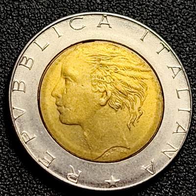 泉币菌-第107场-精品福利场 世界首枚双色币 意大利1991年500里拉 罗马建筑雕像 广场 25.8mm