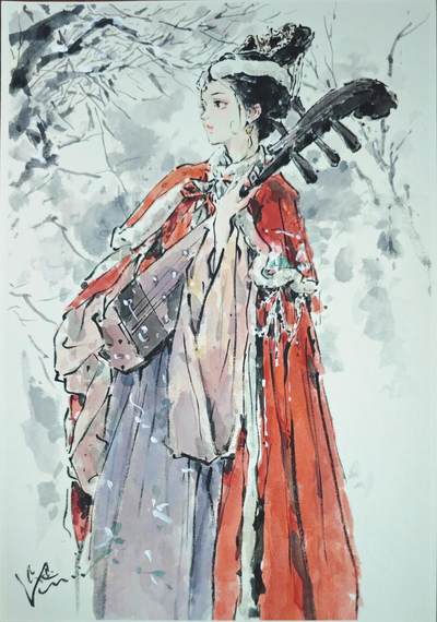 白泽拍卖卡牌手绘专场第24期（持续征集ING，白露暧秋色，月明清漏中） - 2025 迟迟手绘画 王昭君 尺寸：24.5cm*37.5cm  迟迟亲签