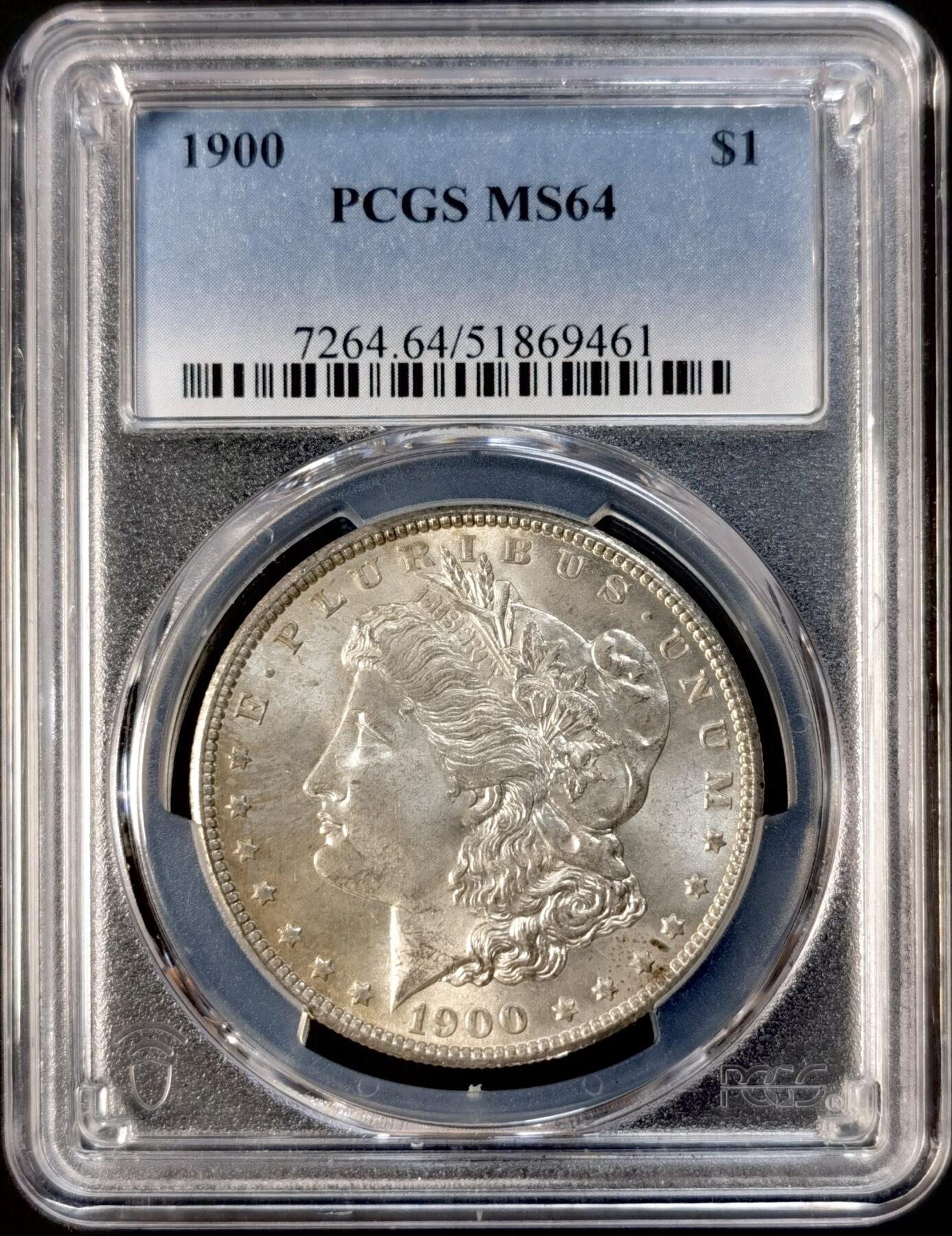 甄臻铺-世界币章拍卖（第33期），送拍享返佣金等优惠多多 PCGS-MS64 1900年摩根，淡淡包浆