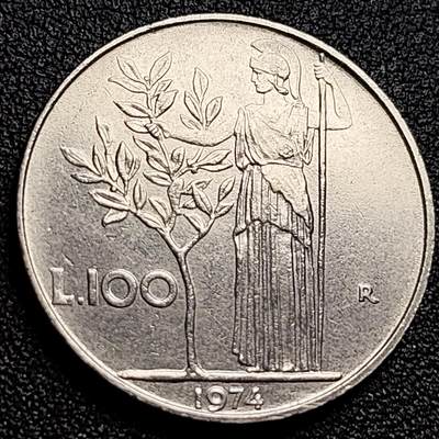 泉币菌-第108场-散币乐园场 - 意大利早期100里拉 月亮和记忆女神密涅瓦 不锈钢币 27.8mm