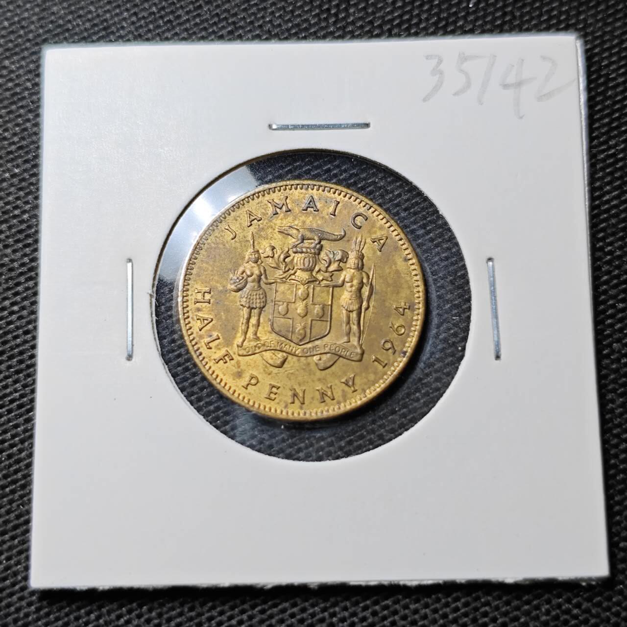 KK钱币收藏小铺 第335场 2月预留时间 周末发货 1964英属牙买加半便士铜币
