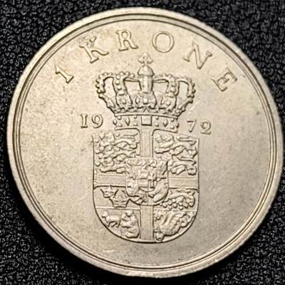 泉币菌-第107场-精品福利场   丹麦1972年1克朗 皇冠 弗雷德里克九世国王 25.5mm