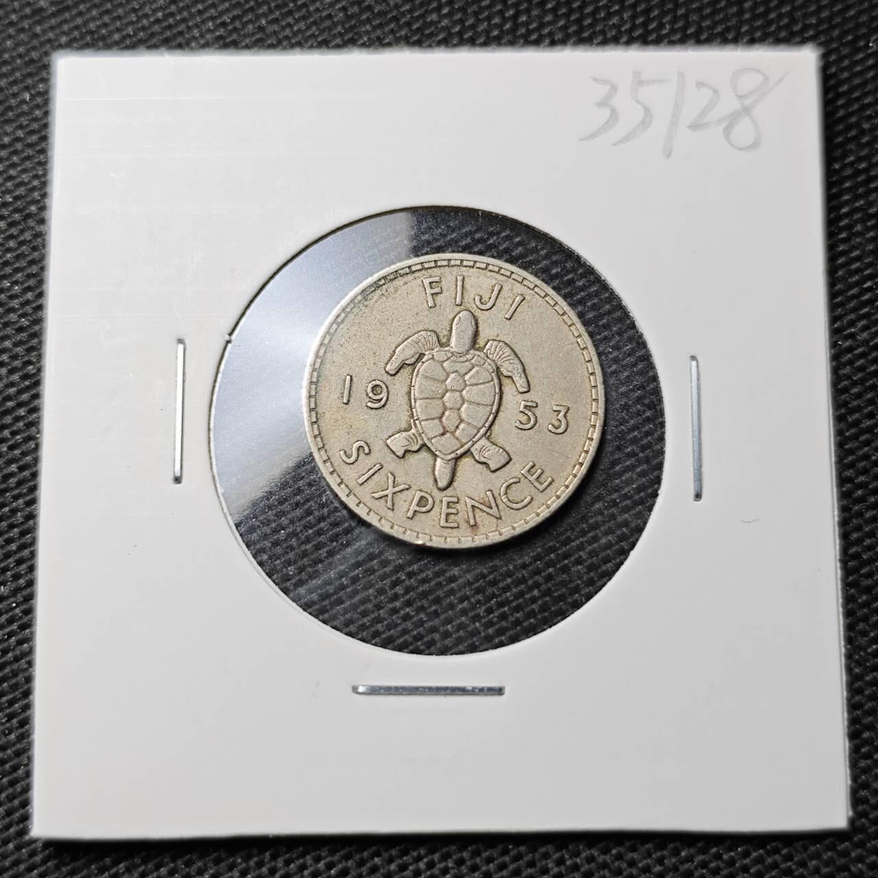 KK钱币收藏小铺 第335场 2月预留时间 周末发货 1953英属斐济6便士 