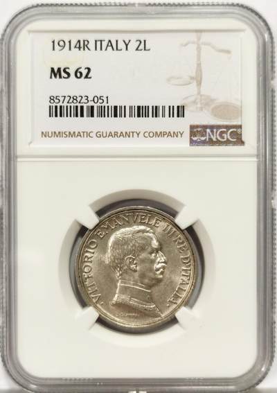 博洋堂世界钱币拍卖第139期（全场包邮） - NGC MS62 意大利1914年马车2里拉银币