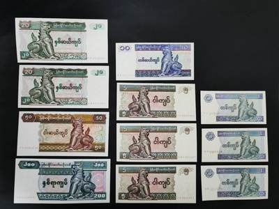 外国纸币专场250913第五十五场 - 缅甸🇲🇲纸币11张，全新品相UNC。