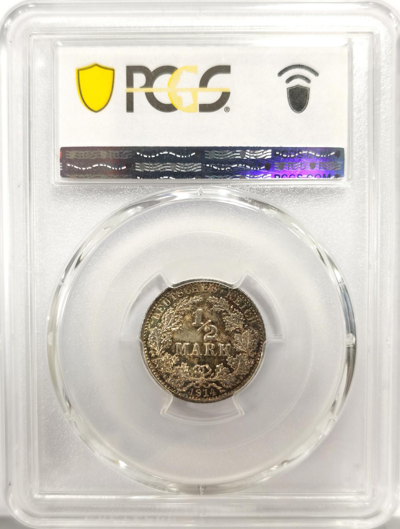 博洋堂世界钱币拍卖第139期（全场包邮） PCGS MS67 德国第二帝国1914年流通1/2马克银币，炫彩，超高分！