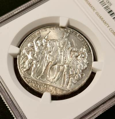 甄臻铺-世界币章拍卖（第33期），送拍享返佣金等优惠多多 NGC-MS63 1913年德意志第二帝国普鲁士战胜拿破仑百年纪念3马克，品相不输64分