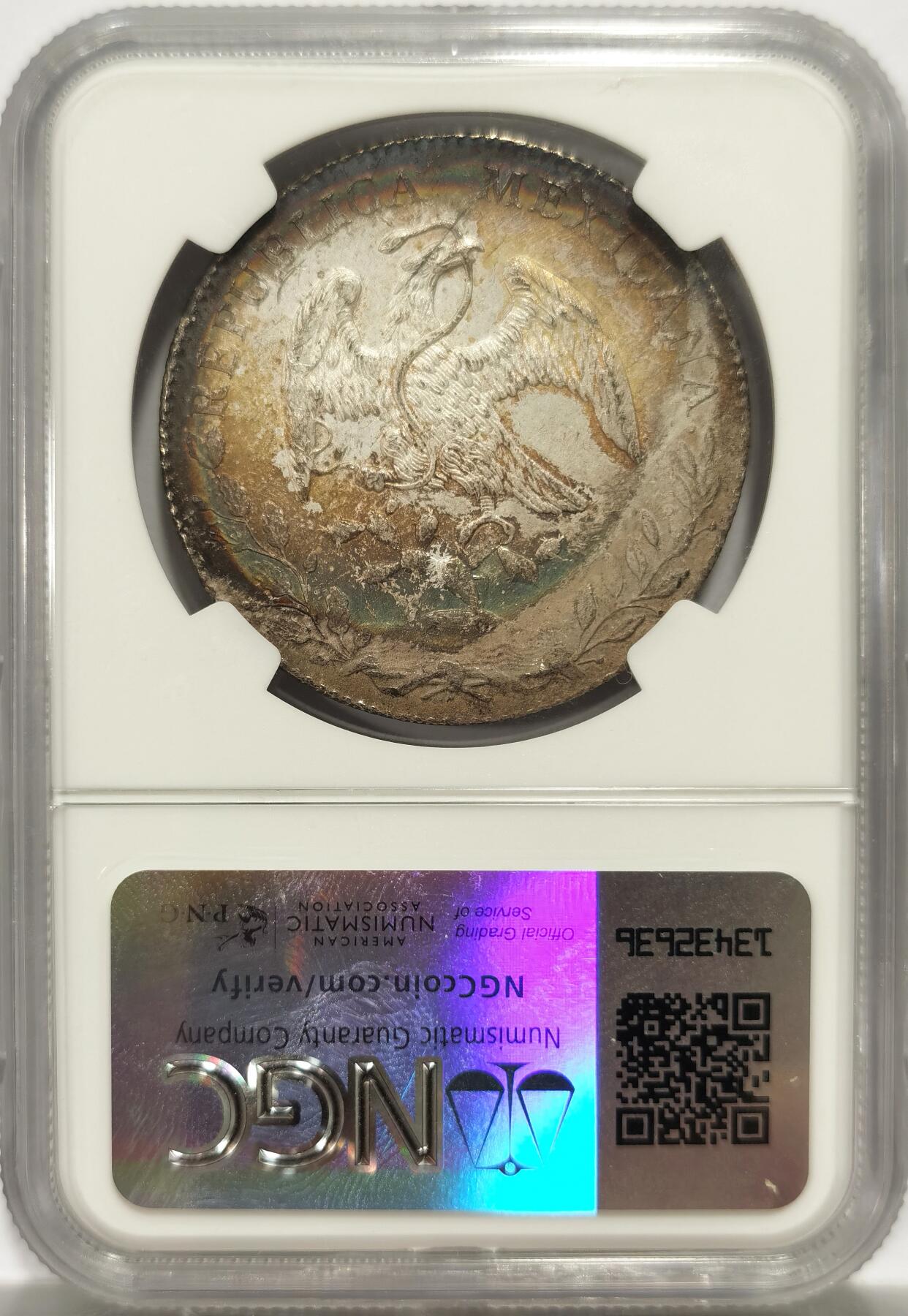 博洋堂世界钱币拍卖第139期（全场包邮） NGC MS61 墨西哥1896/1年GO/AS RS/ML花边鹰洋，罕见年份、厂别、鉴定师三骑字版，极美五彩包浆