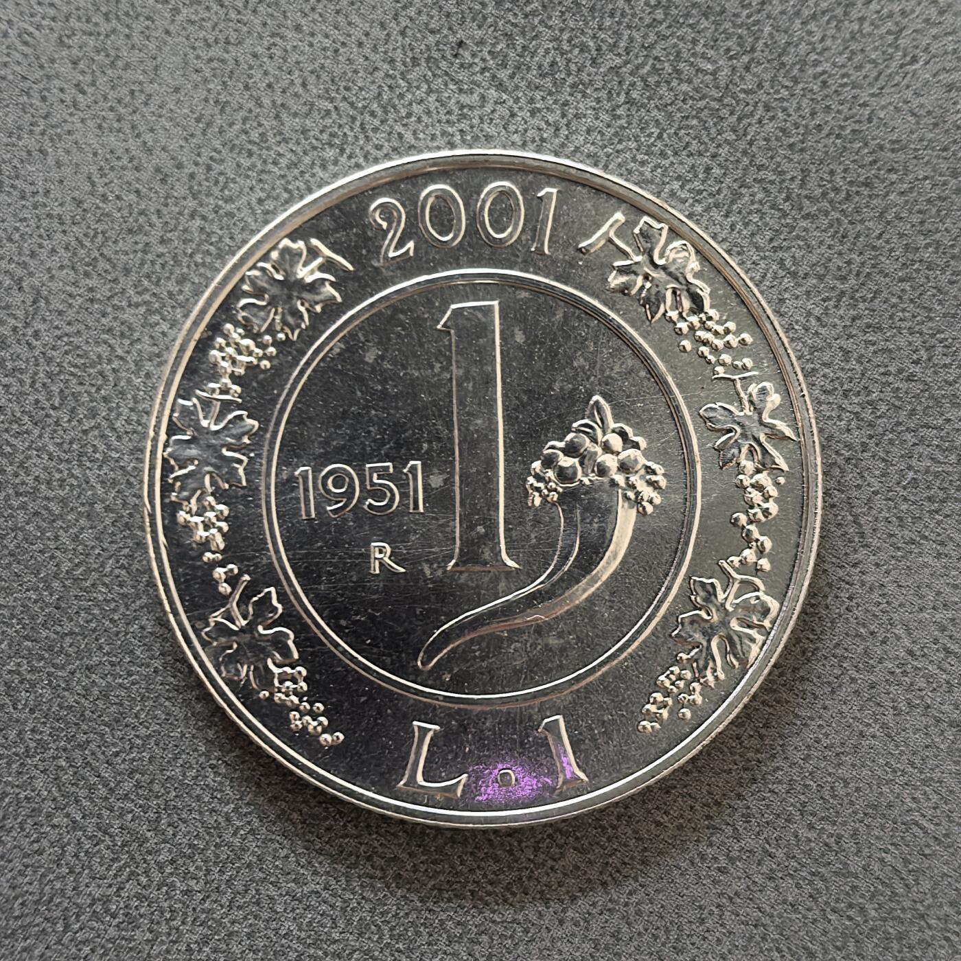 道一币馆币章第一百四十五场 意大利2001年里拉的历史最后的1里拉纪念银币 6g 835S 56000