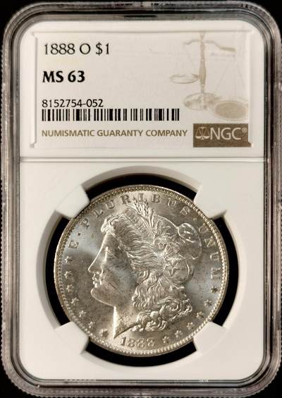 甄臻铺-世界币章拍卖（第33期），送拍享返佣金等优惠多多 - NGC-MS63 1888年O版摩根，正面PL质感地板