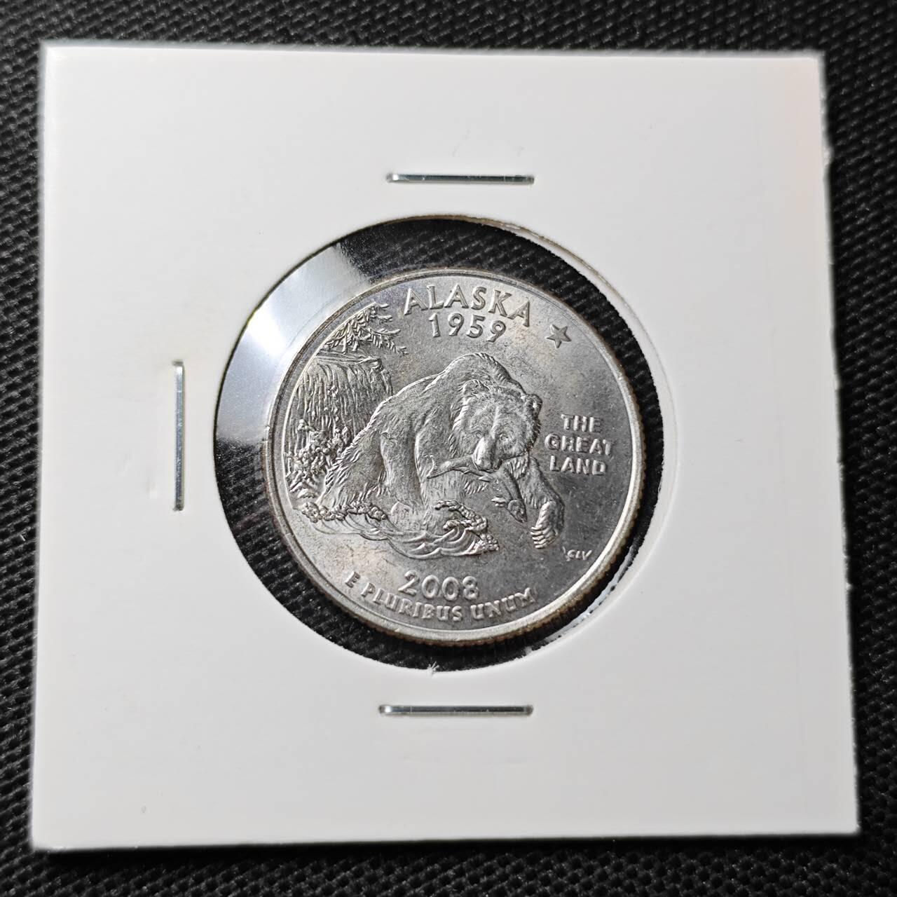 KK钱币收藏小铺 第335场 2月预留时间 周末发货 2008美国25分纪念币 好品
