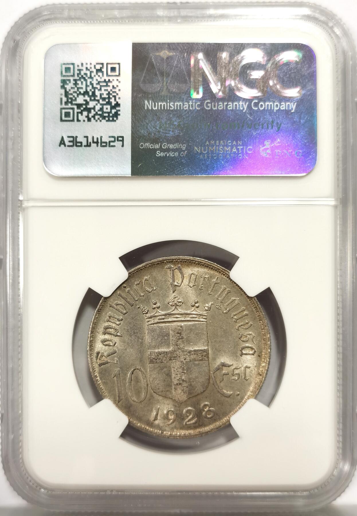 博洋堂世界钱币拍卖第139期（全场包邮） NGC MS64 葡萄牙1928年奥里基战役10埃斯库多银币