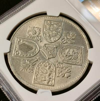 甄臻铺-世界币章拍卖（第33期），送拍享返佣金等优惠多多 NGC-MS65 1953年英国伊丽莎白登基纪念克朗