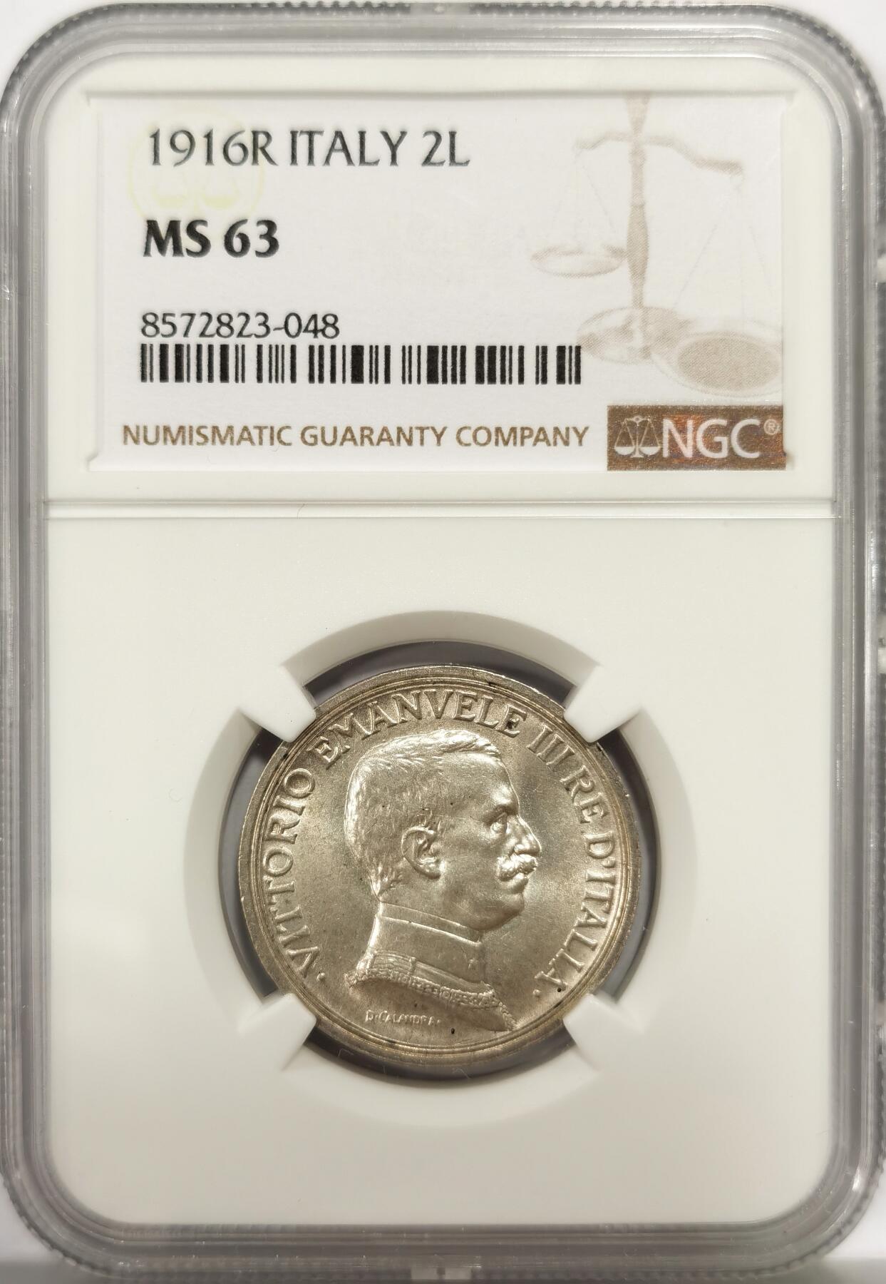 博洋堂世界钱币拍卖第139期（全场包邮） NGC MS63 意大利1916年马车2里拉银币