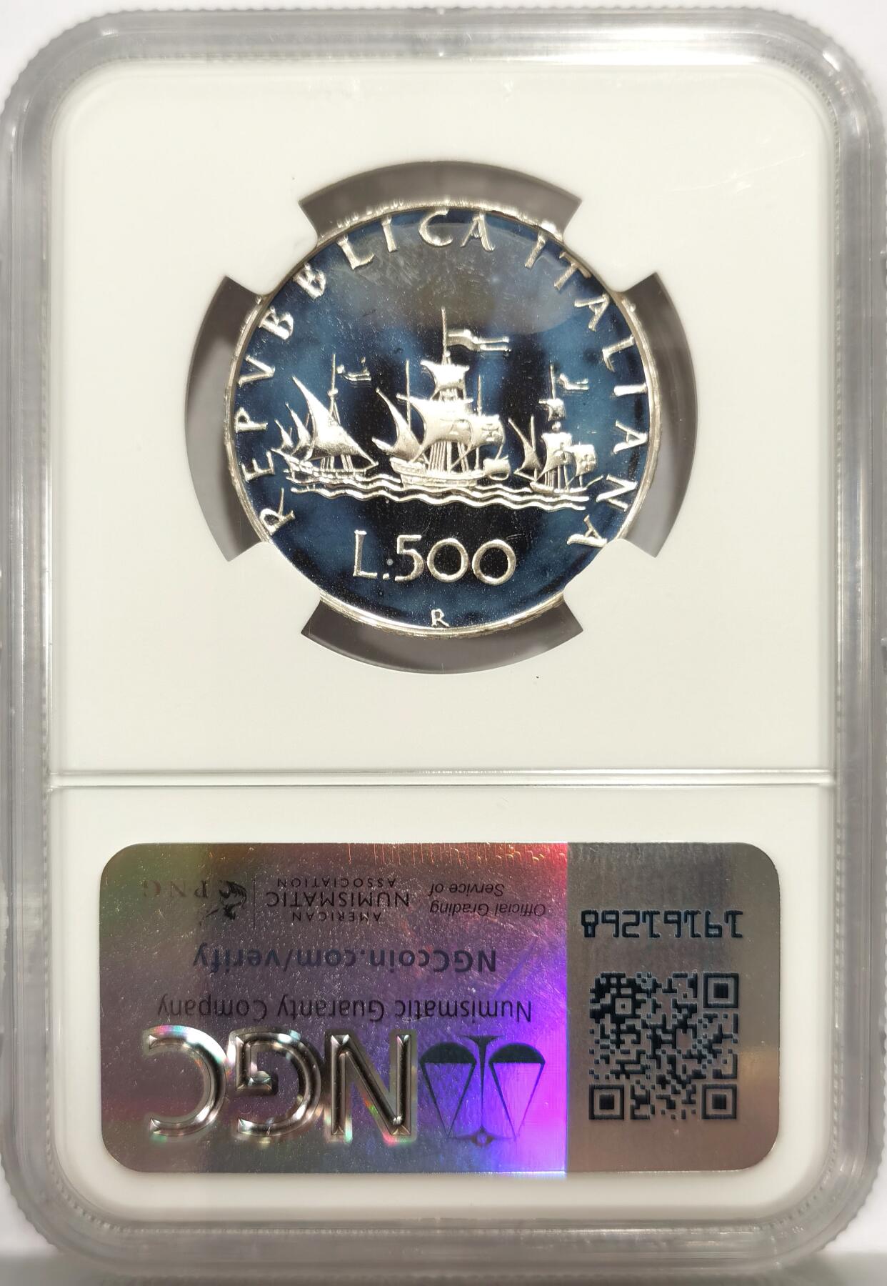 博洋堂世界钱币拍卖第139期（全场包邮） NGC PF67UC 意大利1985年文艺复兴服饰美女半身像精制500里拉银币