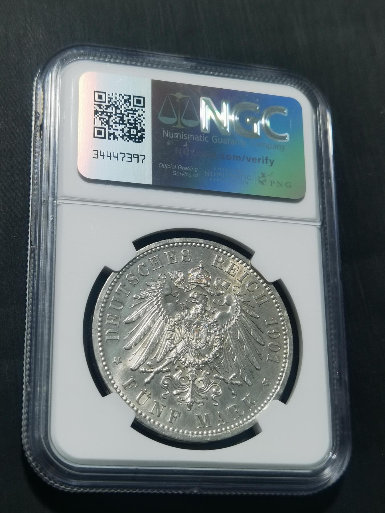 天下钱庄专场欢迎参拍 德国普鲁士建国200周年5马克银币 NGC UNC