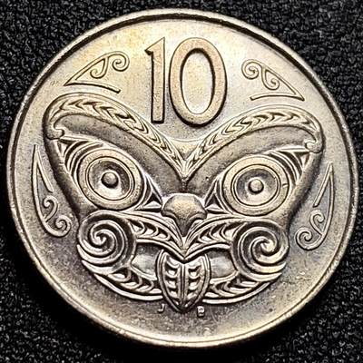 泉币菌-第107场-精品福利场 - 英属新西兰 10分硬币 毛利人面具 伊丽莎白二世 女王24mm
