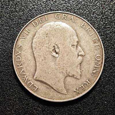【德藏】世界币章拍卖第146期（拍品征集中~欢迎藏友联系） - 1909年 英国爱德华七世1/2克朗银币 直径约：32mm；重约：13.9g