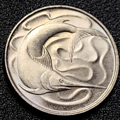 泉币菌-第107场-精品福利场 - 原光UNC 高币值 1982年 新加坡20分 海洋动物-剑鱼 24mm