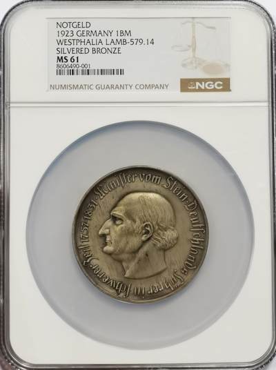 博洋堂世界钱币拍卖第139期（全场包邮） - NGC MS61 德国威斯特法伦1923年1万亿马克，大名誉品！特殊时期最大面值的硬币，底板平滑，低评状态！