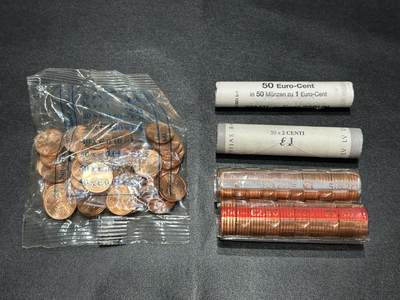 《外钞收藏家》第五百六十六期（本期精选热门裸币、优质评级币）（本平台长期征集拍品、欢迎藏友们联系合作） - 欧元硬币2分一包、1分1卷、2分2卷、5分1卷 一起 全新