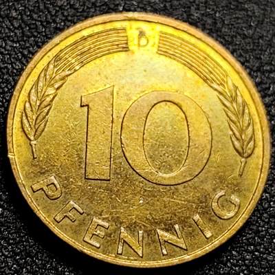 泉币菌-第107场-精品福利场 - 原铜光UNC 联邦德国1991年 10芬尼硬币 橡树麦穗  银行版 21.5mm