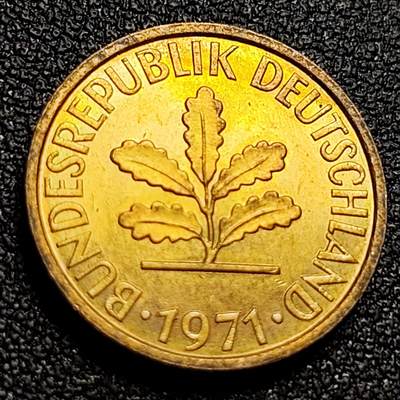 泉币菌-第107场-精品福利场 原铜光极美 联邦德国1971年 5芬尼硬币 橡树麦穗  银行版 