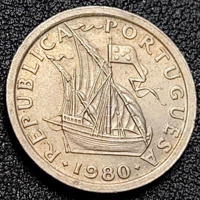 泉币菌-第107场-精品福利场 1980年 帆船 葡萄牙2.5埃斯库多硬币 直径20mm 