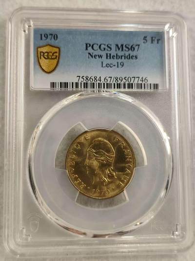 G&W世界散币，银币处理专场（第29场） - PCGS-MS67 新赫布里底1970年5法郎