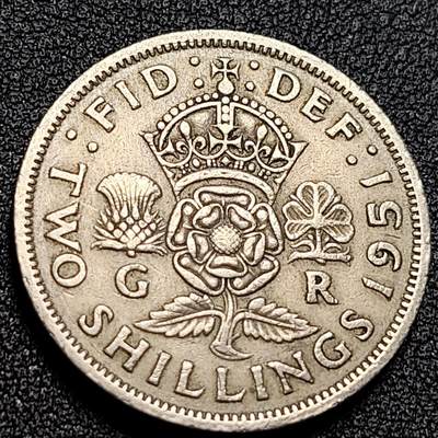 泉币菌-第107场-精品福利场 - 英国大镍币 英国1951年2先令 弗洛林 乔治六世 末版 28.3mm 