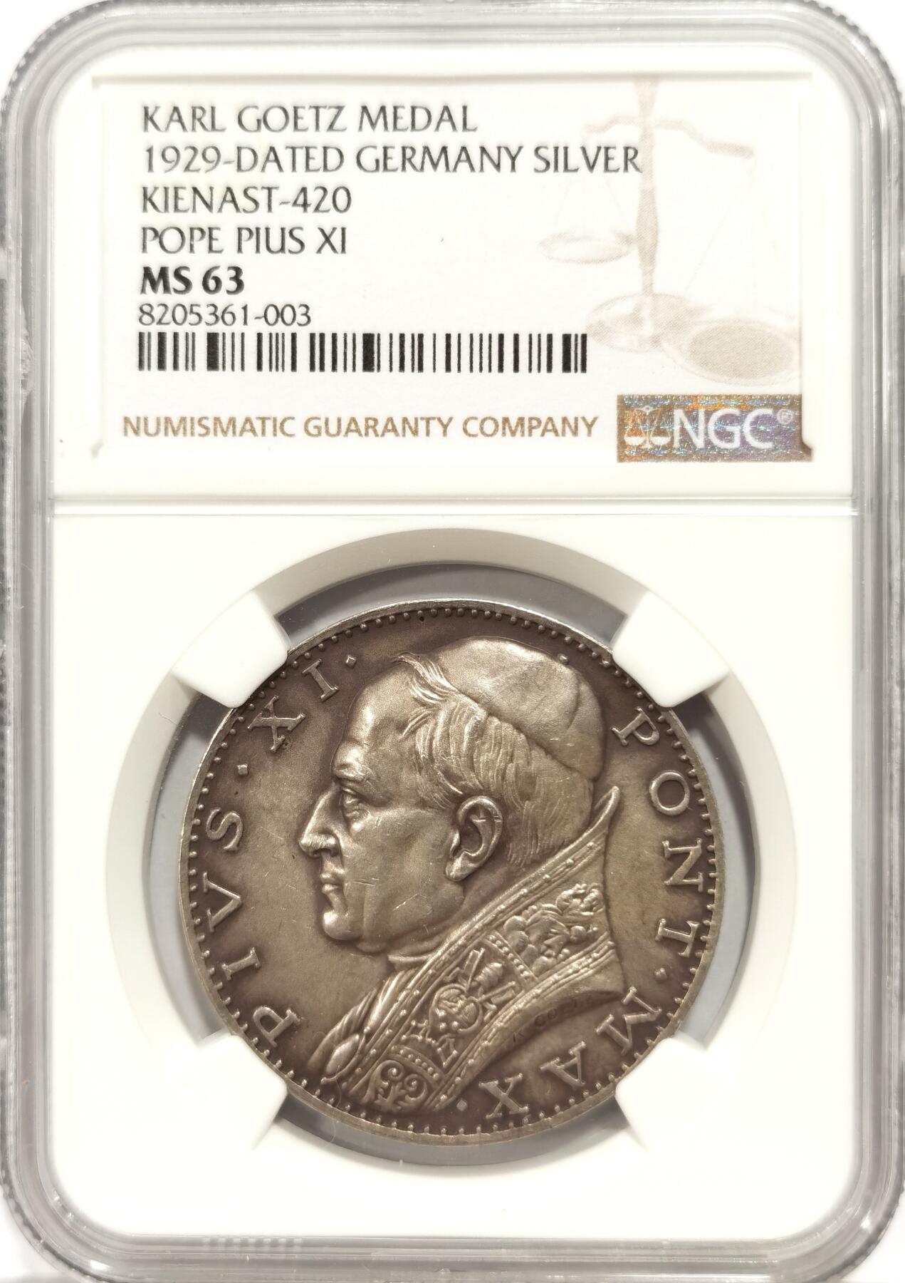 博洋堂世界钱币拍卖第139期（全场包邮） NGC MS63 德国哥茨作品，1929年教皇与墨索里尼签订拉特朗条约银章，梵蒂冈正式独立，极具历史意义！NGC评级Top2