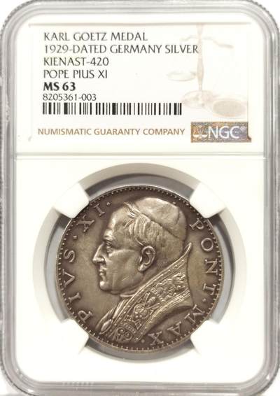 博洋堂世界钱币拍卖第139期（全场包邮） - NGC MS63 德国哥茨作品，1929年教皇与墨索里尼签订拉特朗条约银章，梵蒂冈正式独立，极具历史意义！NGC评级Top2