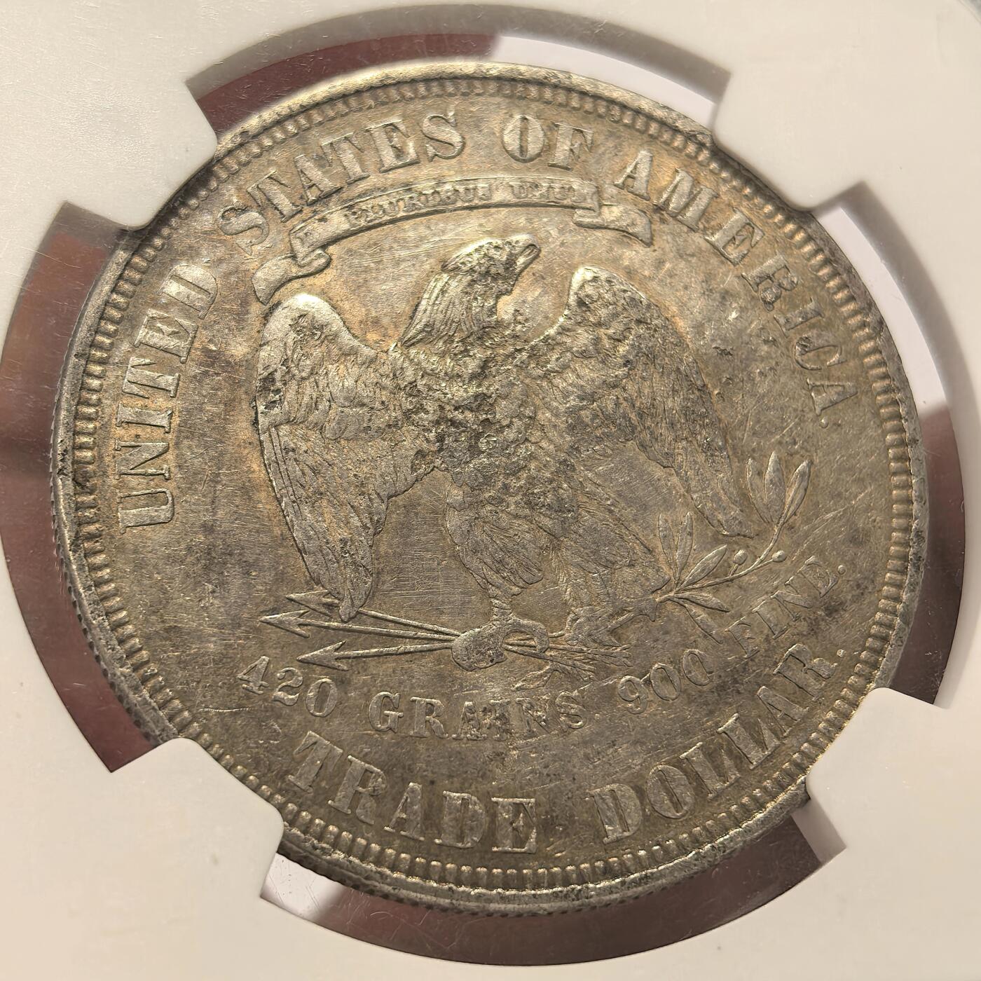 博洋堂世界钱币拍卖第139期（全场包邮） NGC XF 美国1877年拿花贸易银币，戳记画押清晰值得研究