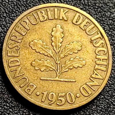 泉币菌-第107场-精品福利场 - 数量少 早期联邦德国1950年 10芬尼硬币 橡树麦穗  银行版 21.5mm