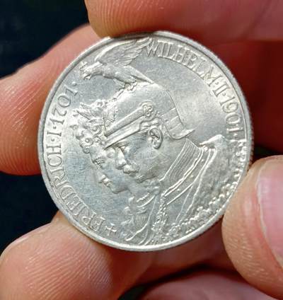 甄臻铺-世界币章拍卖（第33期），送拍享返佣金等优惠多多 1901年德国普鲁士建国200周年2马克，MS的品相