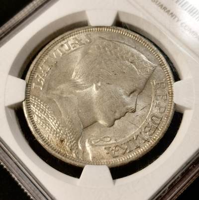 甄臻铺-世界币章拍卖（第33期），送拍享返佣金等优惠多多 NGC UNC Details 拉脱维亚1929年 5拉特 正面有划痕 背面有转光