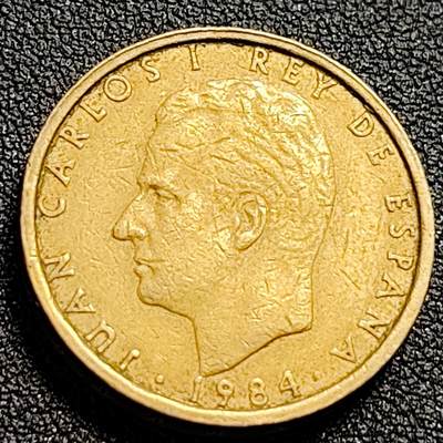 泉币菌-第107场-精品福利场 厚重 西班牙100比塞塔 双柱 卡洛斯一世国王 铜币 24.5mm 