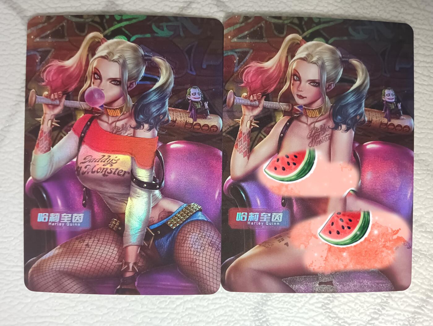 花开卡拍第38期（9月14号周日截拍，品控勿拍!!!拍品不寄存，运费5元，自制卡难免瑕疵，可能存在轻微撞角爆边等出厂瑕疵，品控介意勿拍！） Acg艺术对卡 哈莉奎茵 彩闪2张