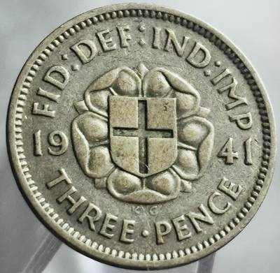 文馨钱币收藏第 271 场， 长期接收代拍品 - 1941 年英国乔治六世 3 便士银币，首发版 500 银