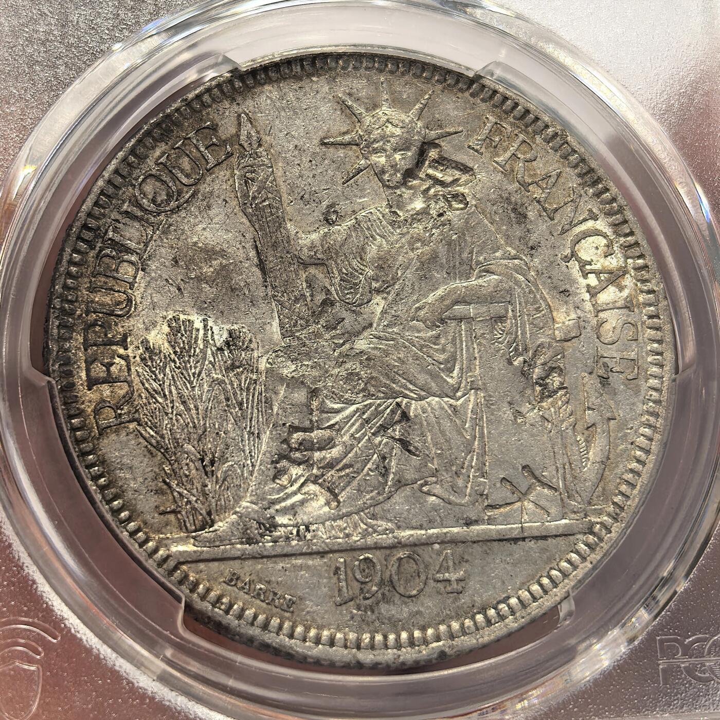 博洋堂世界钱币拍卖第139期（全场包邮） PCGS AU 法属印支1904年坐洋大银币，AU原光，“天”等精美戳记
