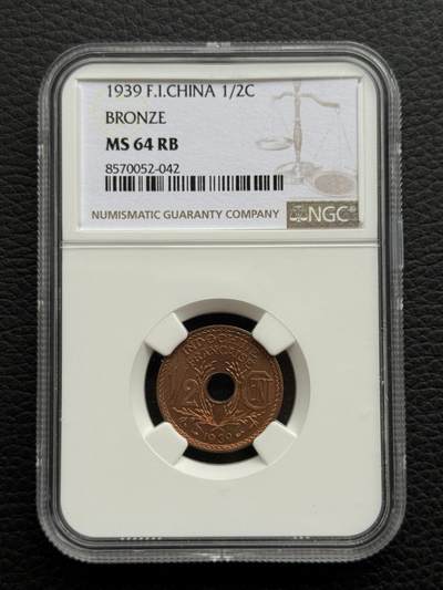 桂P钱币文化工作室拍卖第四十一期 - 法属印支1939年1/2铜币，NGC评级64分