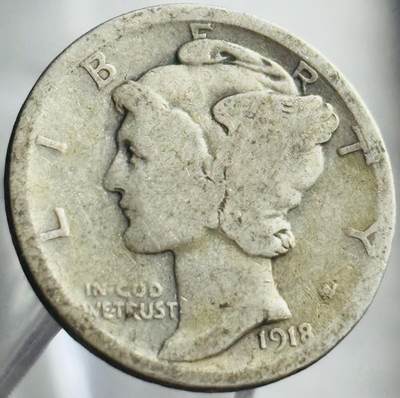 文馨钱币收藏第 271 场， 长期接收代拍品 - 1918 年美国墨丘利小飞人 10 分银币，900 银