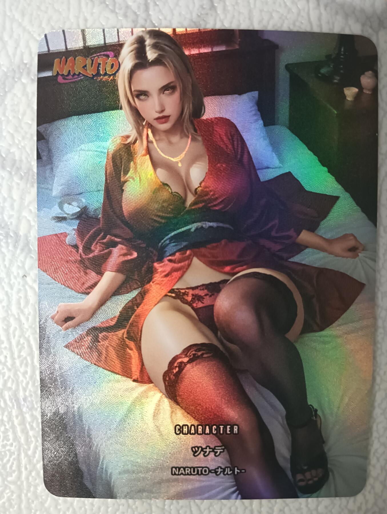 花开卡拍第38期（9月14号周日截拍，品控勿拍!!!拍品不寄存，运费5元，自制卡难免瑕疵，可能存在轻微撞角爆边等出厂瑕疵，品控介意勿拍！） 黑丝纲手 折光彩闪