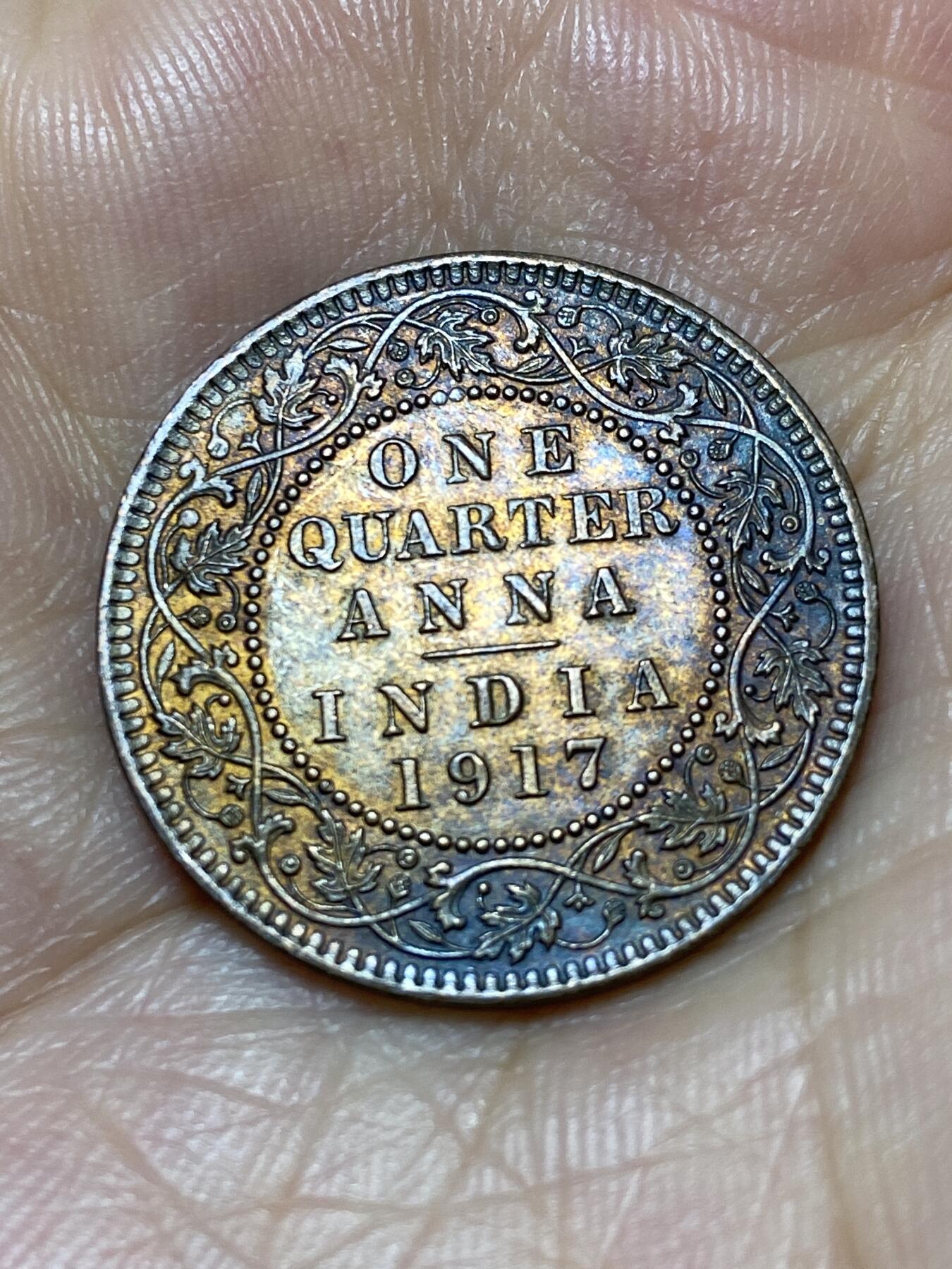 2025年第八十九场(总第一百一十五场）外国好品散币(免佣金) 好品–英属印度1917年1/4安娜(乔治五世时期，无标c版加尔各答造)