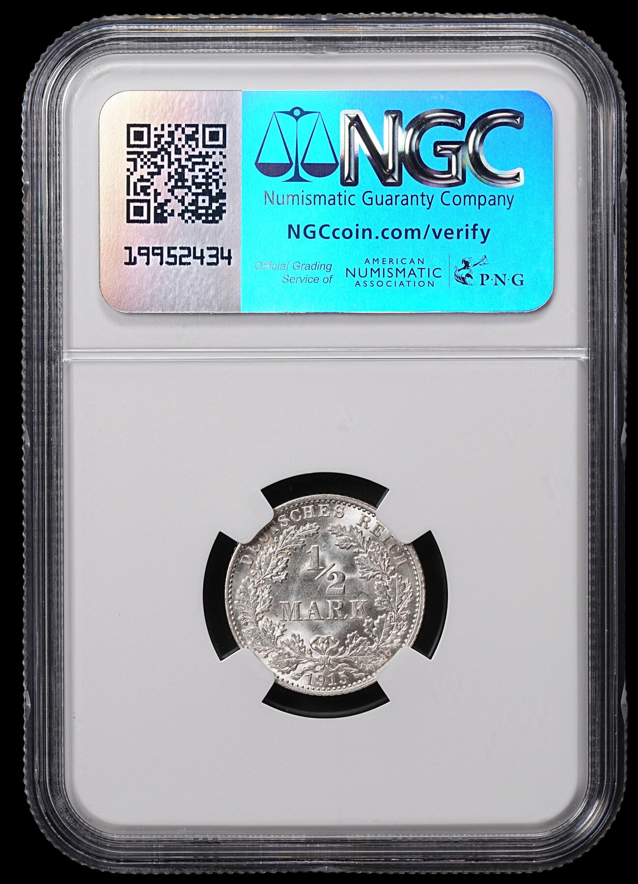 修遠堂世界钱币第八十四期 NGC MS65 1915年德国1/2马克银币 J厂铭