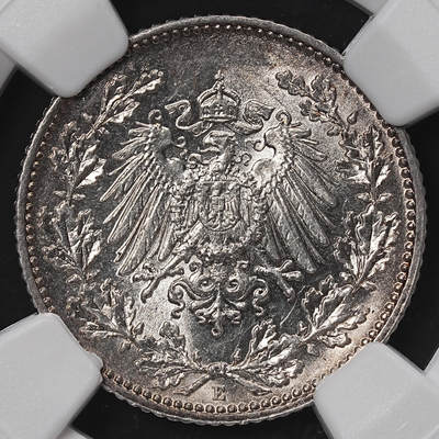 修遠堂世界钱币第八十四期 - NGC MS64 1915年德国1/2马克银币 E厂铭