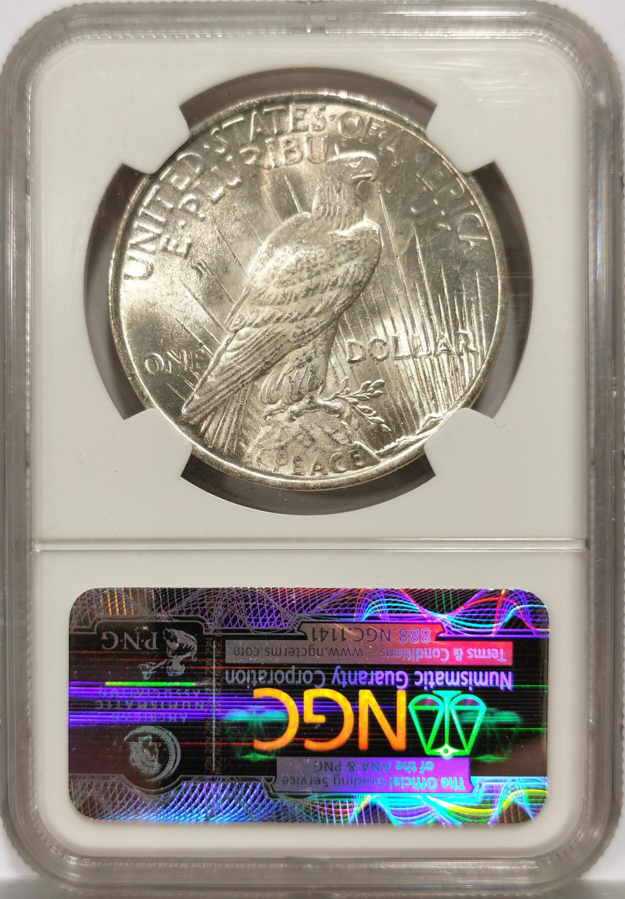 博洋堂世界钱币拍卖第139期（全场包邮） NGC MS62 美国1923年和平银币，原光品质，鹰面带淡彩，鹰羽发丝清晰状态非常不错，性价比拉满