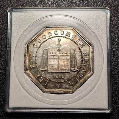 【德藏】世界币章拍卖第146期（拍品征集中~欢迎藏友联系） - 1854年 法国亚眠公证处八角代用币银章 蜜蜂边铭 镜面底板 五彩包浆 直径约：31.8mm；重约：15.5g