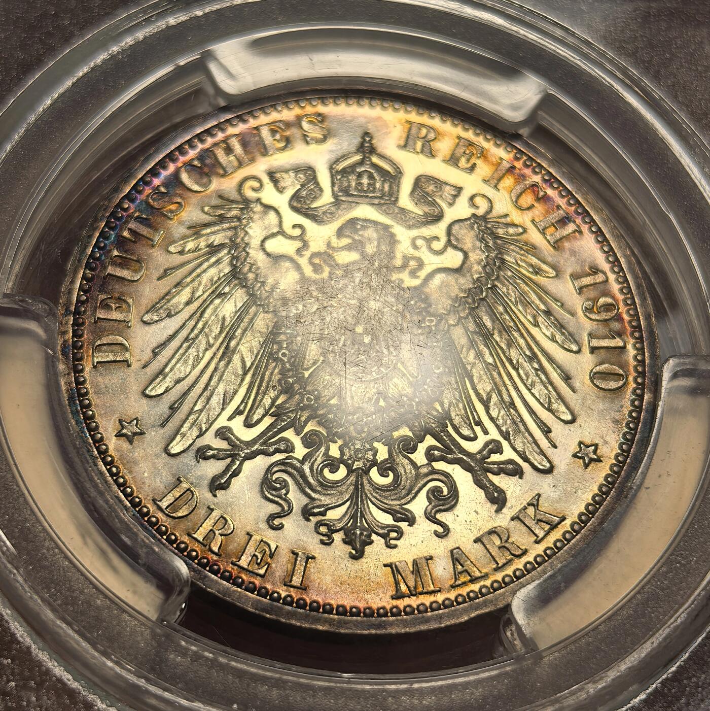 博洋堂世界钱币拍卖第139期（全场包邮） PCGS PR63 德国萨克森-魏玛-爱森纳赫1910年结婚纪念3马克银币，极美镜面五彩
