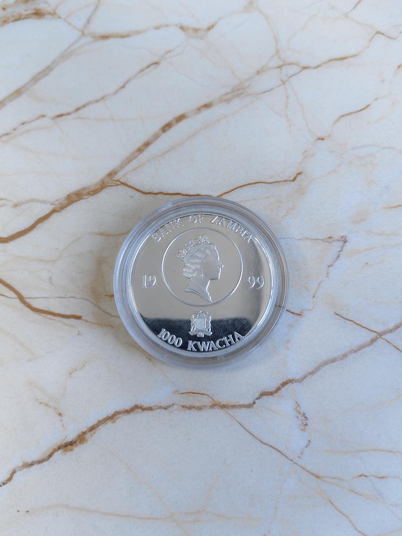 第175期拍卖【长期征集拍品】 赞比亚1999年千禧年人类首次成功登月30周年银币，925银，19.92克，发行5000枚